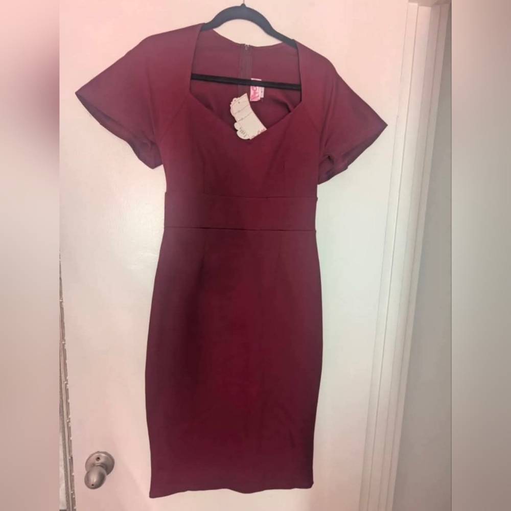 Pinup Couture PUG Burgundy Wiggle Dress Medium NWT - Picture 3 of 6
